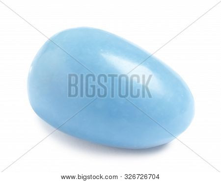 Beautiful Light Blue Angelite Gemstone On White Background