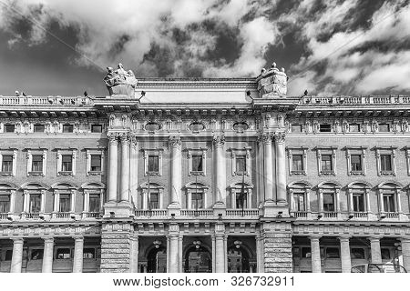 Facade Of Galleria Alberto Sordi, Iconic Building And Shopping Arcade In Rome, Italy