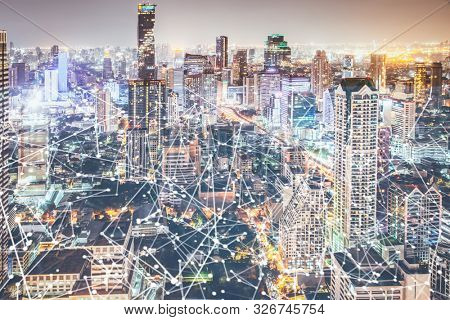 smartcity - internet connections web and busy metropolis at night