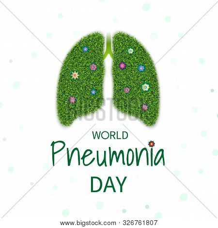 Poster World Pneumonia Day, Banner With The Image Of The Lungs With The Texture Of Grass And Flowers