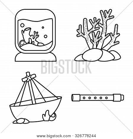 Vector Illustration Of Fishbowl And Accessory Symbol. Set Of Fishbowl And Care Stock Symbol For Web.