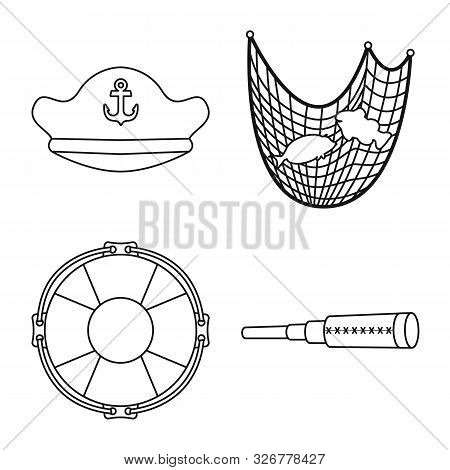 Vector Illustration Of Treasure And Ocean Symbol. Collection Of Treasure And Nautical Stock Vector I