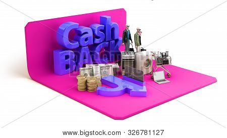 Cash Back Concept Background Big Letters On Tematic Podium 3d Render Image On White