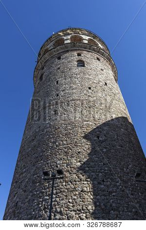Istanbul, Turkey - July 26, 2019: Galata Tower At The Center Of City Of Istanbul, Turkey