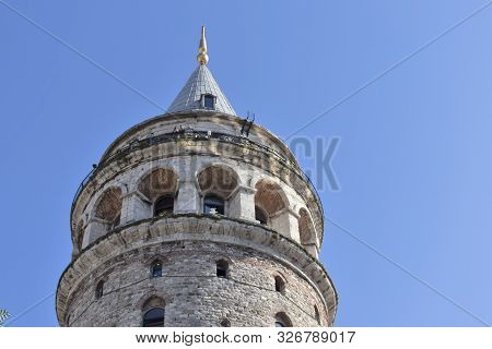 Istanbul, Turkey - July 26, 2019: Galata Tower At The Center Of City Of Istanbul, Turkey
