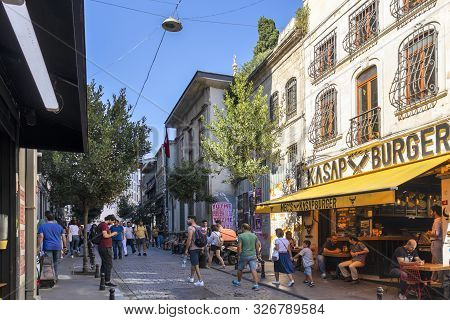 Istanbul, Turkey - July 26, 2019: Walking People At The Pedestrian Street Near Taksim Square At The 