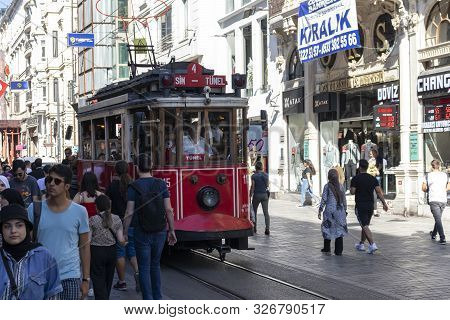 Istanbul, Turkey - July 26, 2019: Walking People At The Pedestrian Street Near Taksim Square At The 
