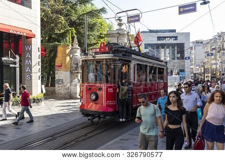 Istanbul, Turkey - July 26, 2019: Walking People At The Pedestrian Street Near Taksim Square At The 