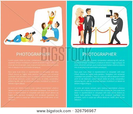 Photographer Professional Taking Pictures Of Young Family Parents And Kid, Photographing Celebrities