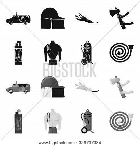 Vector Design Of Firefighters And Fire Icon. Set Of Firefighters And Equipment Vector Icon For Stock
