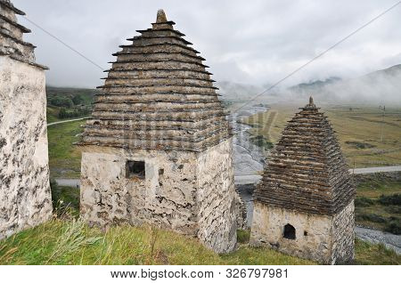 View Of The Tombs Of The Necropolis City Of The Dead. Dargavs, North Ossetia, Russia