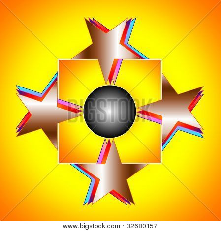 Composição abstrata com uma estrelas de cor e amarelo de fundo