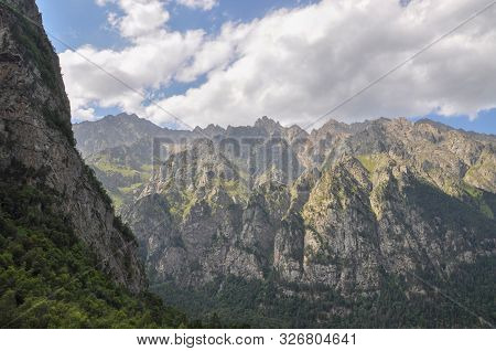 View From Mount Monk On The Mountain, Which Is Located In The Tsey Gorge In The North Caucasus.north