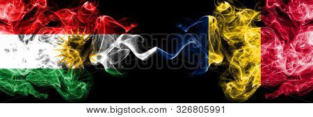 Kurdistan Vs Chad, Chadian Smoke Flags Placed Side By Side. Thick Colored Silky Smoke Flags Of Kurds