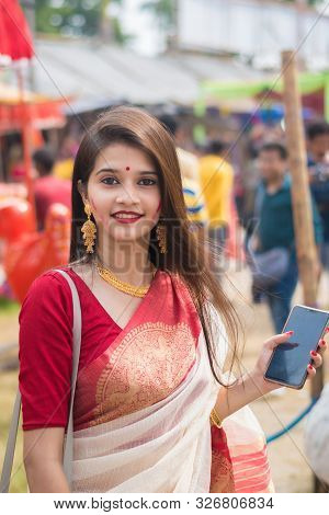 Kolkata, India - 8th October 2019; Women Participate In Sindur Khela At A Puja Pandal On The Last Da