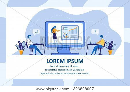 Students With Laptop Watching Recorded Lecture. Teacher Talking From Pc Screen. Online Education, E-