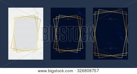 Invitation Cards White Blue Marble White Line  Luxury Gold Texture Background And Geometric Pattern 