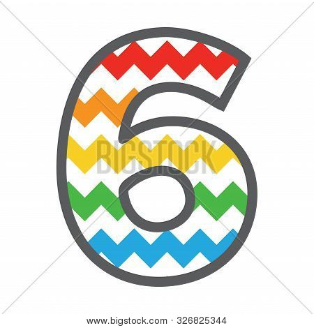 6 Six Chevron Number W Colorful Rainbow Pattern And Grey Border
