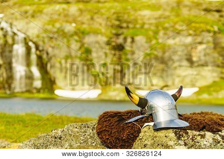 Viking Helmet On Lake Shore, Norway