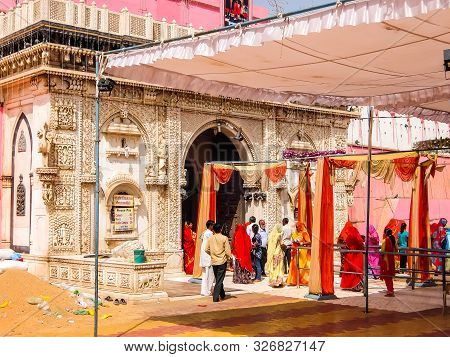 Deshnok, India - Circa March 2018. Devotees Visit Famous Karni Mata Temple.