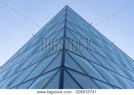 Tokyo, Japan - October 8, 2018. Close-up View Of Double Curve Convex Glass Windows. Reflected Clear 