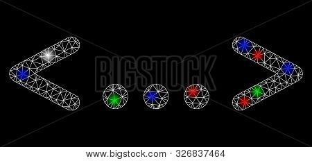Bright Mesh Inline Code With Lightspot Effect. White Wire Frame Triangular Mesh In Vector Format On 