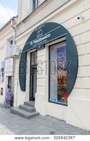 Wieliczka, Poland - July 27, 2019: P. Maklowicz Traditional Ice Cream Near Upper Market Square In Wi