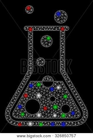 Bright Mesh Boiling Water Flask With Glow Effect. White Wire Carcass Polygonal Mesh In Vector Format