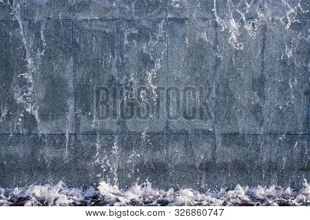 Running Water On Stone Background Texture. Abstraction Waterfall, Fountain Running Water