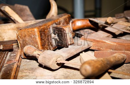 Planing Saws Lie On A Carpenters Bench