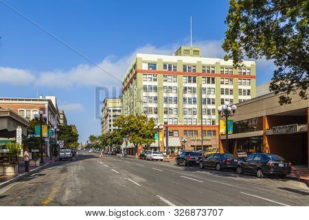 San Diego, Usa - June 11, 2012: Facade Of Historic Houses In The Gaslamp Quarter  In San Diego, Usa.