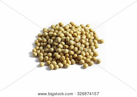 A Pile Of Dried Soybeans On White Background