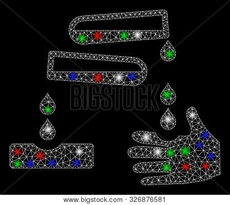 Bright Mesh Corrosive Drops With Glow Effect. White Wire Frame Triangular Mesh In Vector Format On A