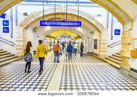 Vienna, Austria - Apr 25 2015: People At Train Station Prater In Vienna, Austria. Vienna Praterstern
