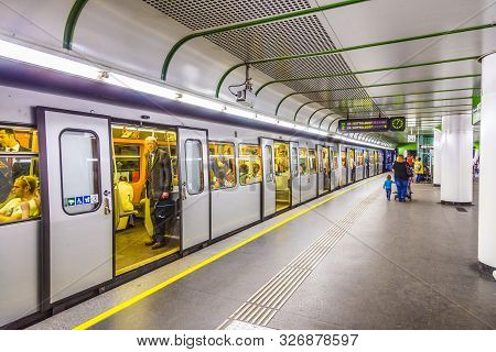 Vienna, Austria - Apr 25 2015: People At Train Station Prater In Vienna, Austria. Vienna Praterstern