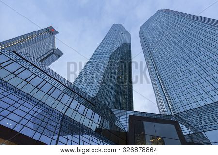 Frankfurt, Germany - May 2, 2017: Twin Towers Of Deutsche Bank In Frankfurt, Germany. Deutsche Bank 
