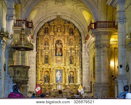 Arequipa, Peru - Oct 27, 2015: Inside Famous Yanahuara Church  In Arequipa, Peru. The Famous Church 
