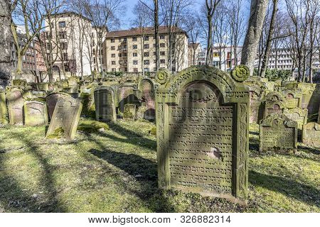 Tombstone On The Old Jewish Cemetery In Frankfurt At The So Called Judengasse