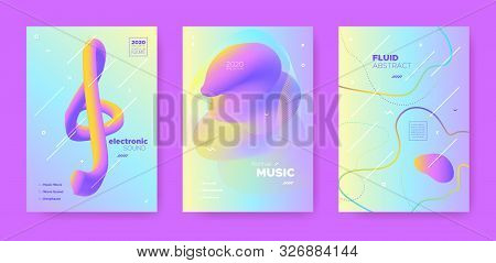 Electro Music Poster. Wave Gradient Blend. Disco Club Event. Fluid Shape. Pink Trance Music Poster. 