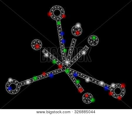 Bright Mesh World Boom With Lightspot Effect. White Wire Carcass Triangular Mesh In Vector Format On