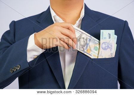 Money In Usa Hold On Hand Business Man And Money In Vietnam (vnd) Hold On Hand Business Man Wearing 