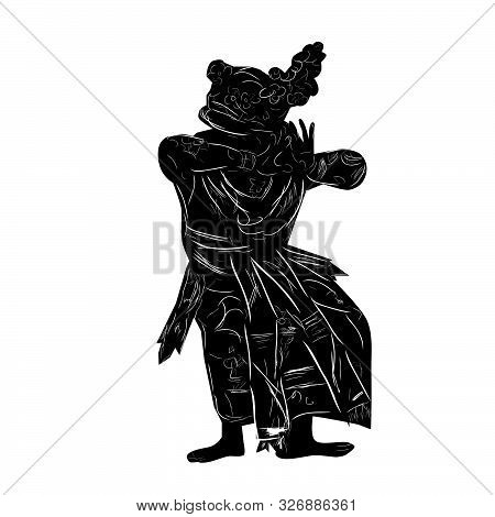 Vector Hand Draw Sketch And Silhouette Of Young Girl Traditional Bali Indonesia .