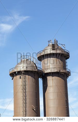 Neunkirchen, Germany - Aug 5, 2018: Old Iron Works Monuments In Neunkirchen From The Late 20th Centu