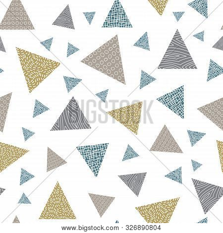 Vector Geometric Green Gray Brown Gols Triangles On White Background Seamless Repeat Pattern
