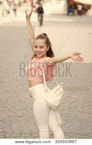 Happy Day. Enjoy Being Teen. Weekend Walk. Girl Carefree Child. Only Fun On My Mind. Kid Long Hair E