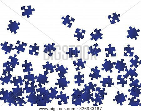 Abstract Crux Jigsaw Puzzle Dark Blue Pieces Vector Background. Group Of Puzzle Pieces Isolated On W