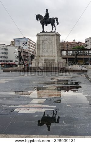 ANKARA, TURKEY - 15 JULY 2019: The statue of Ataturk in Ulus - Ankara, Turkey