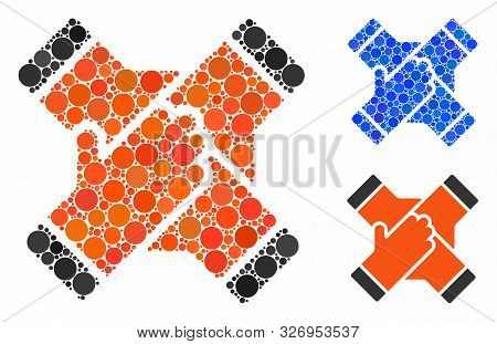Collaboration Hands Composition Of Round Dots In Variable Sizes And Color Tones, Based On Collaborat