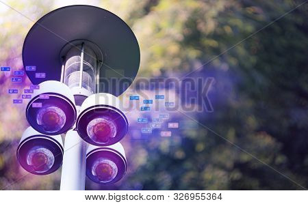 Cctv Camera System On A 180 Degree Pole, View Icon, Isolated From Natural Background