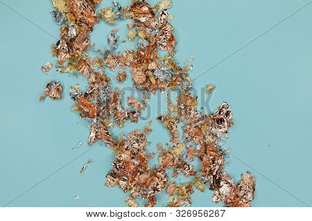 Turquoise Trend Color Background Decorated With Bronze, Silver And Golden Potal Foil - For Post Card